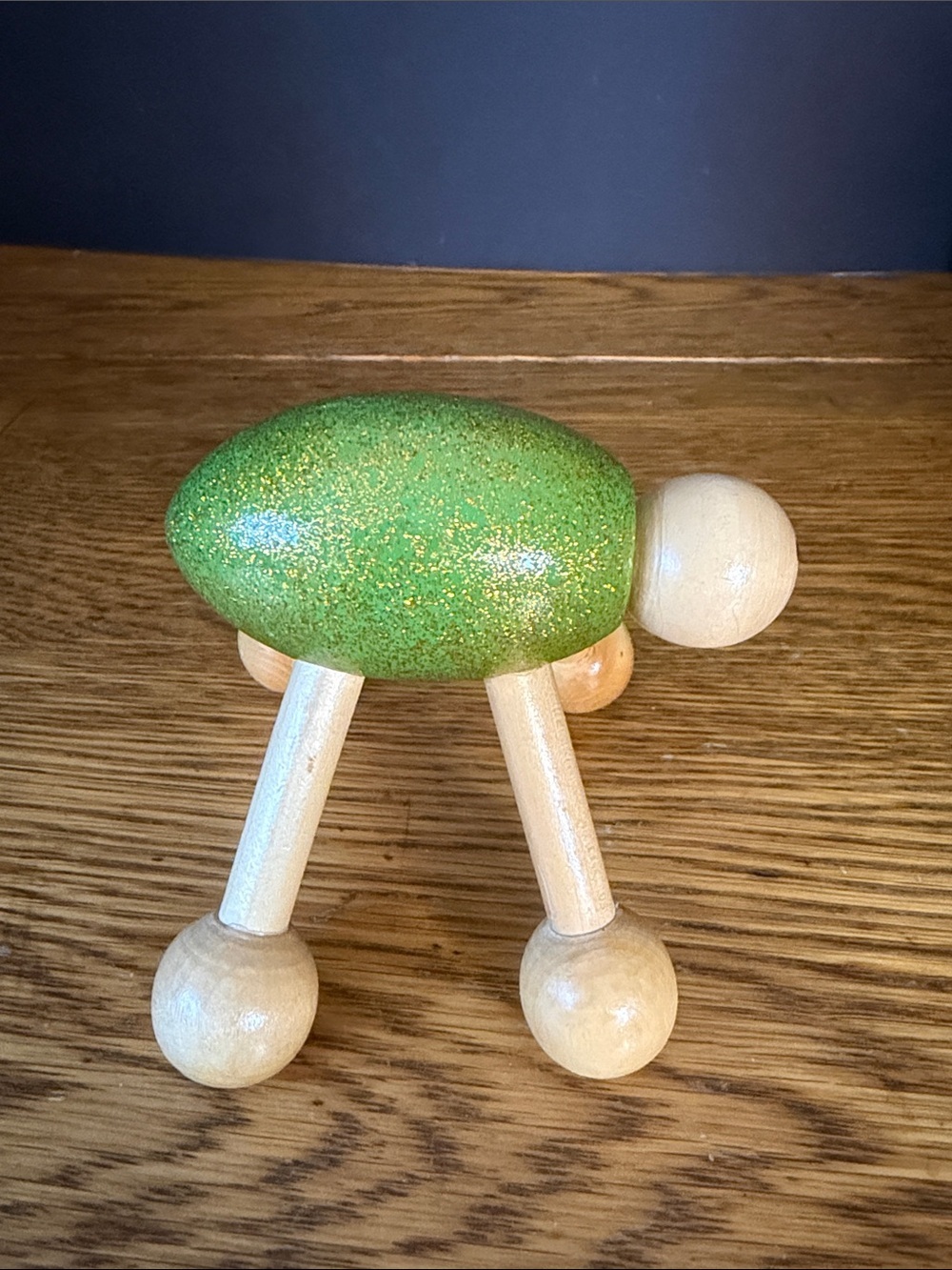 Vintage 1994 The Happy Massager Wooden Turtle Tool Sparkle Green